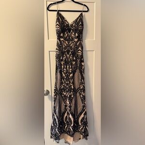 Windsor Black and Nude Lace Prom Dress
